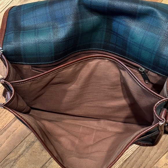 Vintage Tartan Plaid Messenger Bag and Purse with Leather Accents - Picture 2 of 4